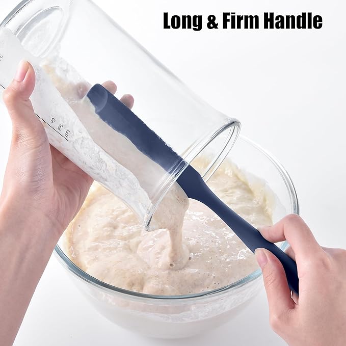 Doosu Silicone Jar Scraper Spatula, 600°F Heat Resistant Rubber Scraping Tool for Jam Nut Butter Sourdough, Flexible Skinny Cream Spreader Long Slim Kitchen Spurtle for Jar Blender Bottle (Navy Blue)