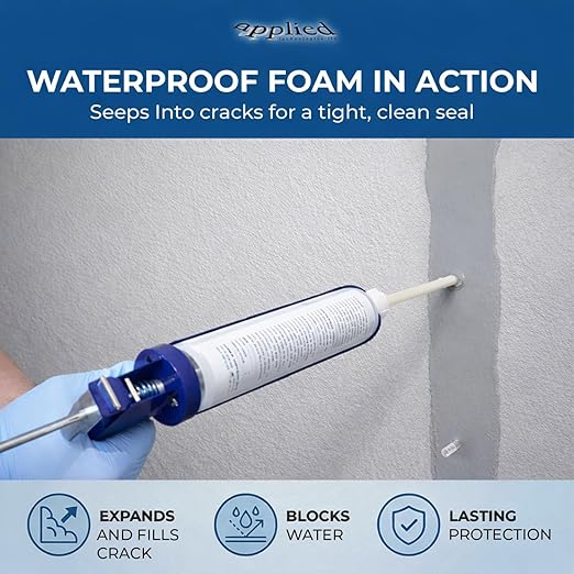 20' Fast Set Foundation Crack Repair Injection Kit, Hydra Stop 300 Expanding Polyurethane Foam Concrete Crack Filler, Basement Wall Leak Sealant, Waterproof Repair System for Wet Basement Solutions