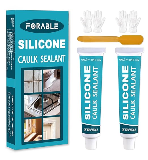 Silicone Caulk Clear Silicone Sealant Waterproof Stronger Adhesion for Kitchen & Bathroom, Window, Door 0.68 fl.oz * 2 Pack