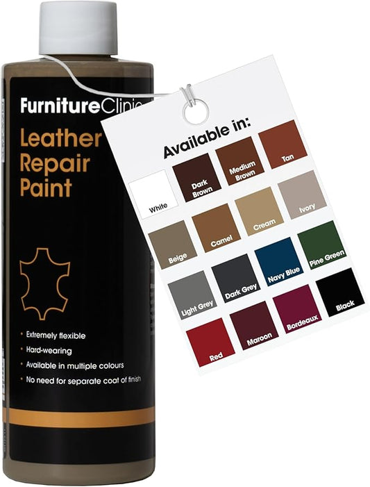 Furniture Clinic Leather Repair Paint | 2-in-1 Seal and Color | Use on Scratches, Tears, and Holes in Car Seats, Furniture | Quick and Easy Leather Repair Kit for Furniture (Beige, 500ml / 17oz)