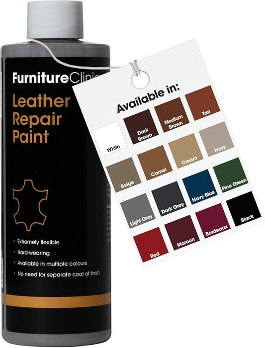 Furniture Clinic Leather Repair Paint | 2-in-1 Seal and Color | Use on Scratches, Tears, and Holes in Car Seats, Furniture | Quick and Easy Leather Repair Kit for Furniture (Dark Grey, 500ml / 17oz)
