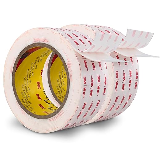 3M Double Sided Mounting Tape 2''x15.4Ft 2 Pack 0.025in Thick White 4930 Heavy Duty Adhesive Waterproof Foam Tape for Car Home Office Decor
