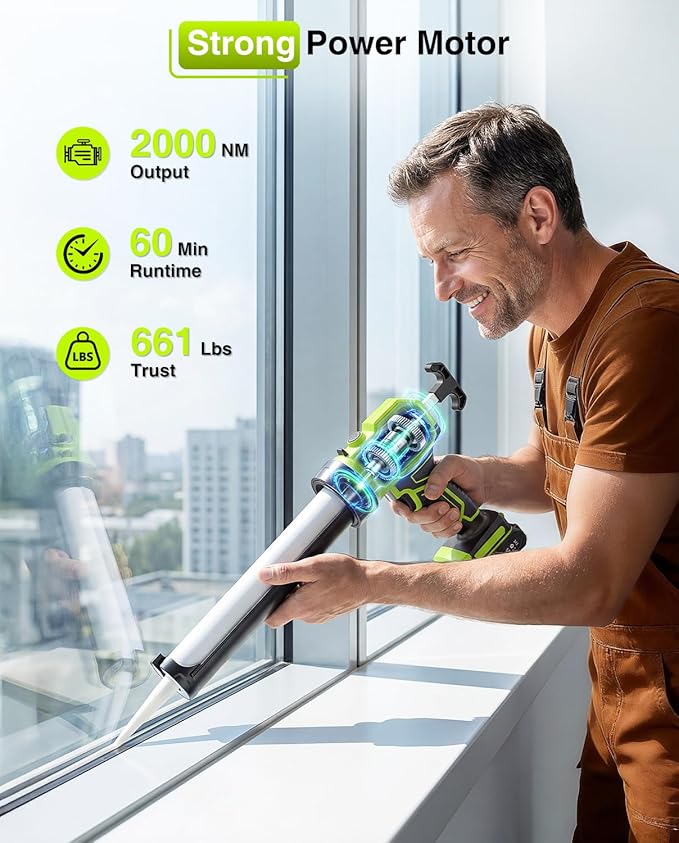 Taskstar Cordless Caulking Gun with Battery, Electric Caulking Gun with Caulking Tool 3 in 1, LED Light and 4-Adjustable Speed, Automatic Silicone Gun No Drip Compatible with Makita 18-21V Battery