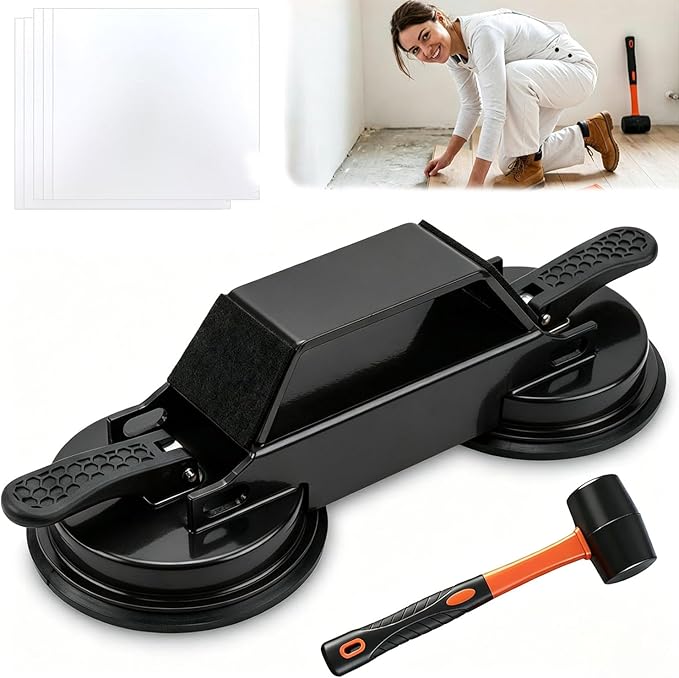 Floor Gap Fixer Tool 2026 New Heavy Duty Floor Gap Repair Tool with Enhanced Suction Cup & Mallet and 5pcs Sticky Pads for Laminate Vinyl Wood Tile Flooring (Black)