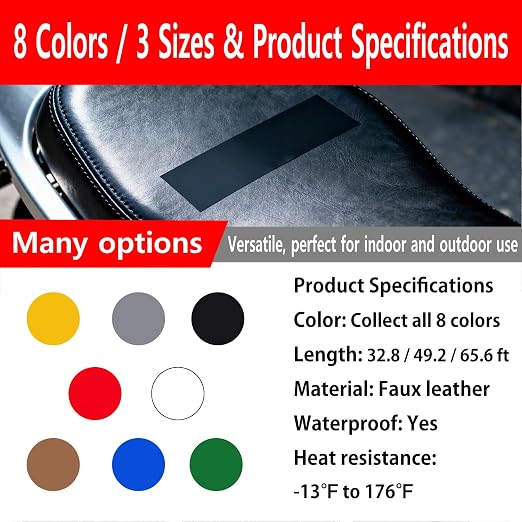 Leather Repair Tape for Sofa & Car Seats, 8 Colors, Waterproof Self-Adhesive Repair Patch, Leather-Like Texture, Indoor & Outdoor Use (Gray - 4" W x 32.8'L)