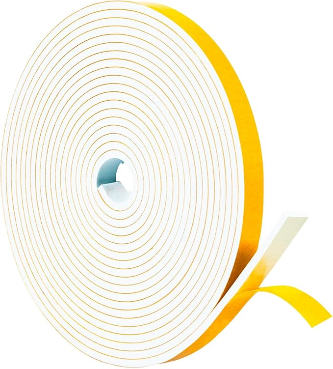 Yotache Weather Stripping Door Seal Strip White 3/8" x1/8", Foam Insulation Tape Gasket for Door Frame and Windows, 26Ft Length