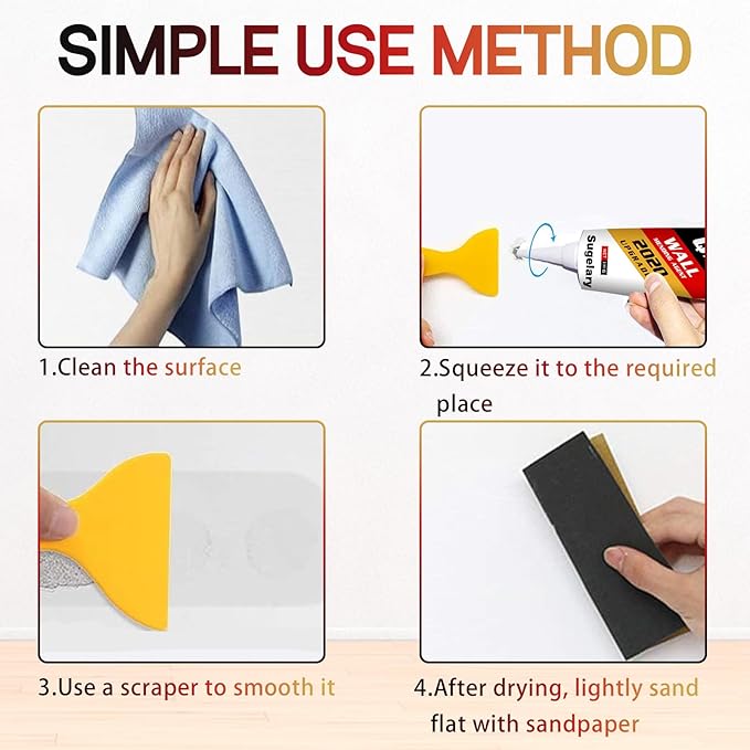 Drywall Repair Kit, 2 Pack Wall Mending Agent, Wall Spackle Paste with Scraper, White Plaster Effortlessly Fixes Small Holes and Cracks