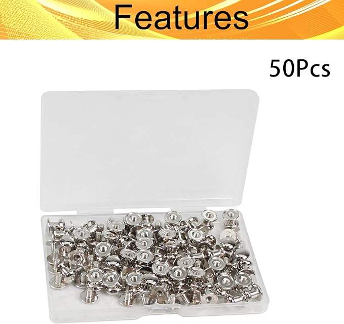 Juvielich 50 Sets 8mm Ball Head Stud Screws, Round Head Button Stud Rivets | Silver Tone, Zinc Alloy, Phillips Drive, Chicago Screws for Leather Belt, Leathercraft, DIY Repairs Decoration