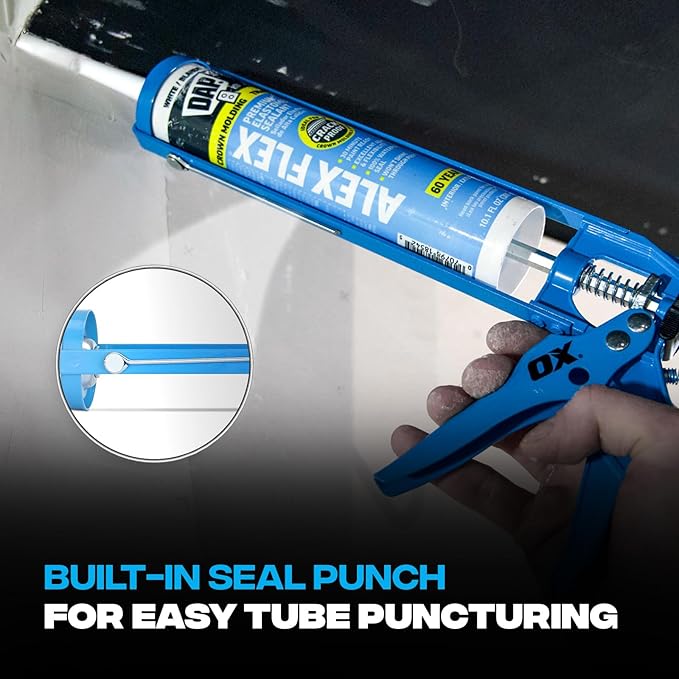 OX Caulk Gun Manual 10 oz No Drip Caulking Gun Heavy Duty for Silicone with Drip Free On Off Switch Built-in Spout Cutter Seal Punch 10:1 Thrust Ratio Skeleton Frame - Pistola De Cokin