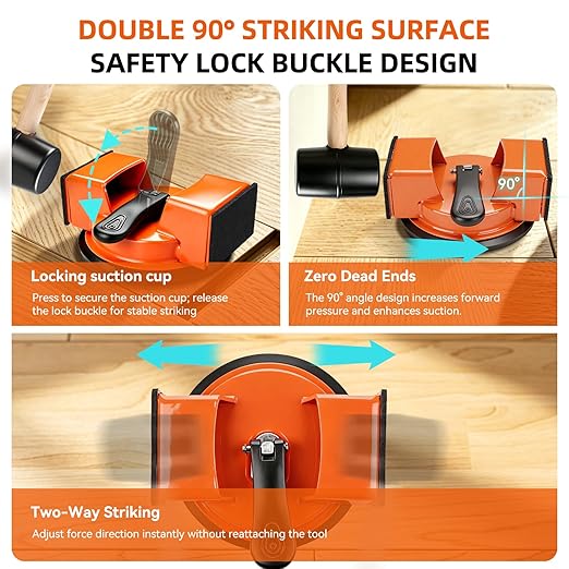 Floor Gap Fixer Tool,Heavy Duty 90° Striking Surface Floor Suction Cup Tool with Slot Cutter and Silicone Pad & Rubber Mallet for Repair Laminate Vinyl Hardwood Flooring
