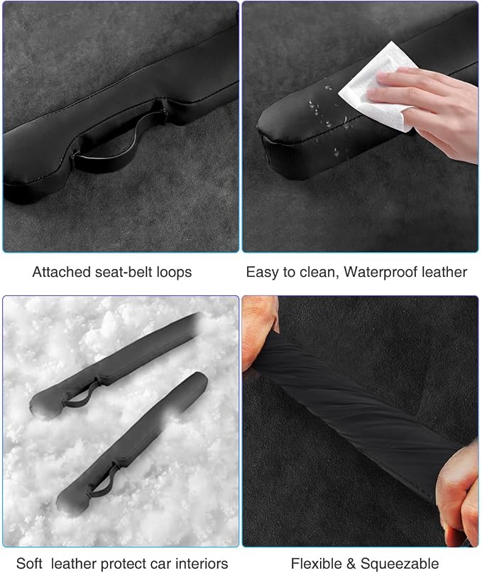 Leather Car Seat Gap Filler Universal for Car Truck SUV to Block The Gap Between Seat and Console Stop Things from Dropping 2 Sets Black
