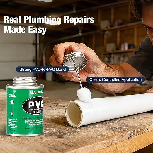 PVC Cement Pipe Glue – Fast Dry Plumbing Solvent Weld Waterproof Clear Finish for PVC Pipe, Vinyl & Inflatable Repair 4.2 fl oz Leak Proof Can