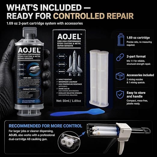 3-Pack Metal Epoxy, 2-Part Structural Repair Adhesive for Metal & Aluminum Repair, Load-Bearing, Waterproof, Heat Resistant to 392°F, Drillable After Cure, Total 5.07 oz