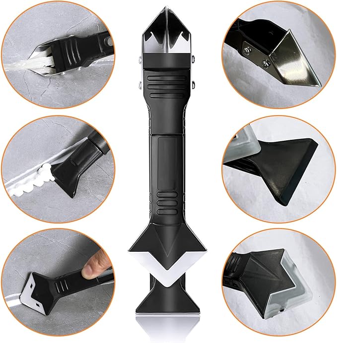 Silicone Caulking Tool, 3 in 1 Silicone Remover Multi Tool, Glazing Compound Finishing Tool, Caulk Remover Tool, for Bathroom,Kitchen,Floor,Window,Sink Joint,Frames Seal(3 sets)