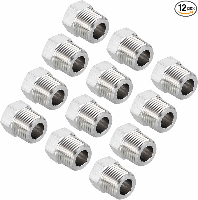 Pack of 12, 1/2" Male NPT NPT3/8" FeMale NPT Solid 304 Stainless Steel Hex Bushing, Hose Fittings Adapter Reducer for Bathroom Remodel, Tool Extensions
