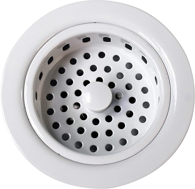 Westbrass CO2165S-50 COMBO PACK 3-1/2" Post Style Large Kitchen Sink Basket Strainer and Waste Disposal Drain Flange with Basket Strainer, Powder Coat White