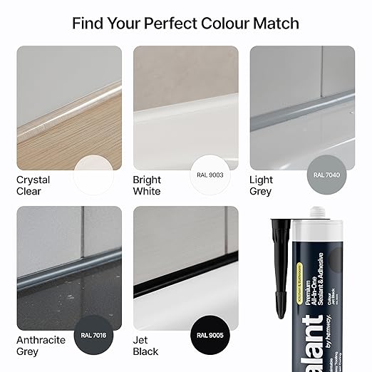 Jet Black Kitchen & Bathroom Sealant & Adhesive Hybrid Polymer | Superior to Silicone Caulk Sealant | Waterproof, Odorless, Paintable | Ideal for Around Bathtub, Shower, Kitchen - 300ml 1 Pack