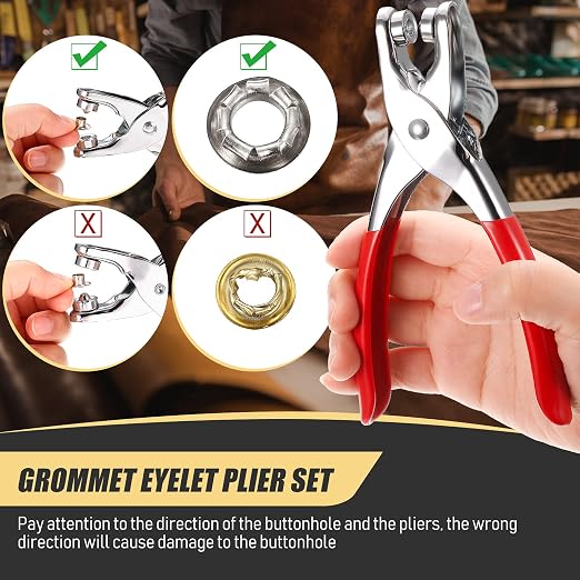 Mudder 301 Pcs Grommet Eyelet Pliers Tool Kit, Fabric Leather Hole Eyelets and Grommets Punch Pliers with 300 Metal Eyelets for Belt Shoes Cloths(1/4 Inch,Coppery, Gold, Silver)