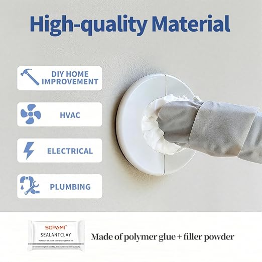 SOPAMI 10-Pack White Waterproof Sealant Putty - Quick Mending Mud & Duct Seal Clay for Wall Hole Repair, Drain Pipe Connection, Air Conditioning Vents & Cracks