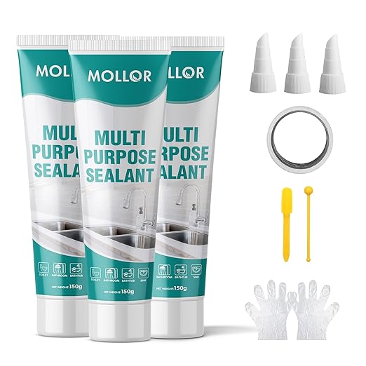 White Silicone Caulk for Bathroom & Kitchen, 5.29oz Waterproof Silicone Sealant for Shower, Countertops, Easy to Use with Tool, Stronger Adhesion, Shrink & Crack Proof (3Pack White)