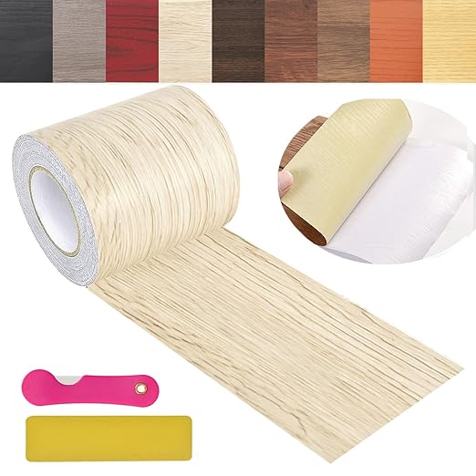 Wood Grain Repair Tape, 2.4 inch X 32ft Self Adhesive Wood Colored Tape for Tables, Chairs, Baseboards, Doors, Windows, Floors, Handicraft DIY.