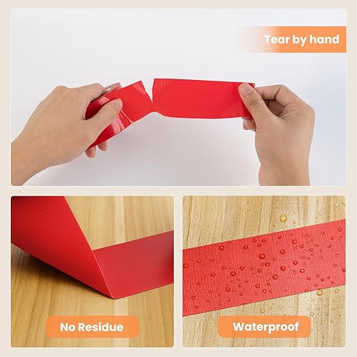 Red Duct Tape Heavy Duty Waterproof,2 Inch x 22 Yard Strong Industrial Strength,Strong Adhesive Sticky, No Residue, Easy Tear by Hand for Indoor & Outdoor Repairs,1 Roll