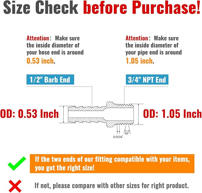 SUNGATOR Hose Barb Fittings 1/2 Inch Barb × 3/4 Inch NPT, Brass Air Hose Fittings, 1/2" to 3/4" NPT Male Air Line Repair Connector Kit, Brass Male Thread Pipe Adapter (2 Pack)