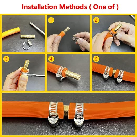 Da by 10 pcs 3/8"(10mm) Barb Splicer Mender Hose Brass Barb Fitting with 20 pcs Stainless Steel Pipe Clamps for Water/Fuel/Air