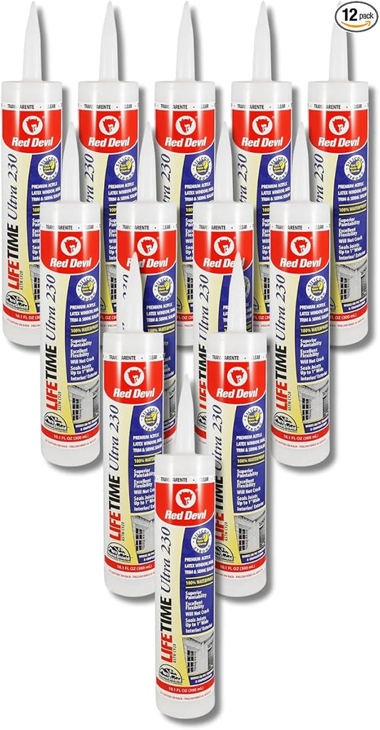Red Devil 077712 Lifetime Ultra Premium Elastomeric Acrylic Latex Sealant, Clear, 10.1 oz, Pack of 12