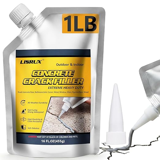 Concrete Crack Filler,1 LB High Elasticity Cement Crack Filler,Self-Leveling Quick-Drying & Waterproof Concrete Caulk,Concrete Repair for Driveway,Walkway,Patio,Joint,Indoor and Outdoor,Grey (16oz)
