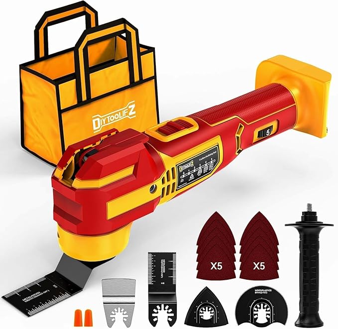 Cordless Oscillating Multi-Tool Compatible with DeWalt 20V Battery(Tool Only),21000 OPM Brushless Motor Power Oscillating Tools,4.5° Swing Angle,Side Battery Layout for Sanding/Cutting/Scraping