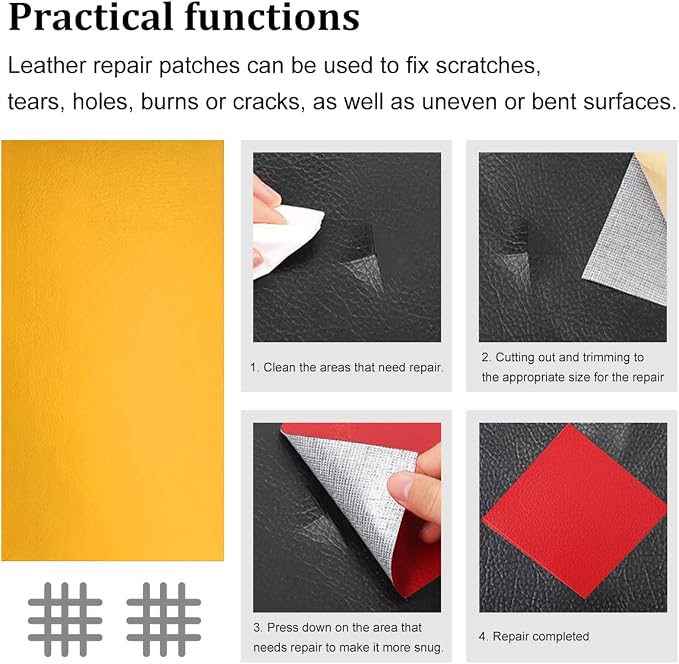 2PCS Car Leather Repair Patch Tape, 4 x 8 Inch Self Adhesive Portable Vehicle Seat Vinyl Repairs Kit, Automotive Interior Furniture Restoration Kit, Universal for SUV RV Truck (Yellow)