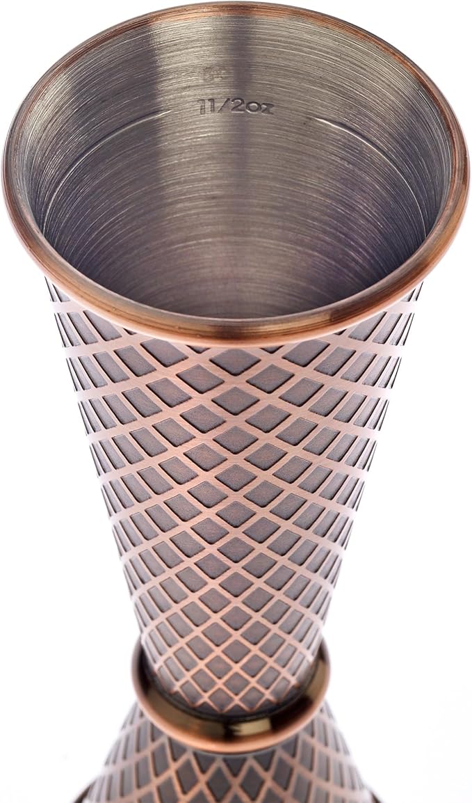 Barfly 1 x 2 oz. Diamond Lattice Etch Japanese Style Jigger, Antique Copper