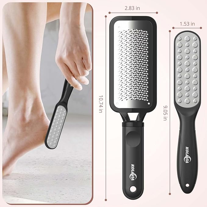 Kolavia 2 Pack Foot File Callus Remover, Durable Foot Scrubber for Hard Dead Skin, Foot Rasp and Double-Sided Foot Heel Scraper for Cracked Heels & Corns, Stainless Steel Pedicure Feet File Tool