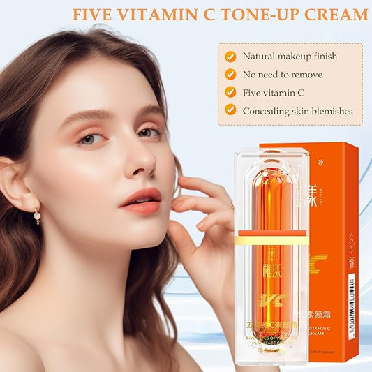 2Pcs Five Vitamin C Tone-Up Cream,Five Vitamin C BB Cream,Natural Makeup Tone-Up Lazy Concealer for All Skin Types & Daily Use