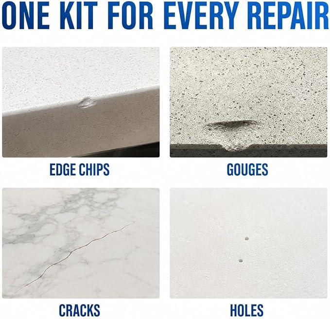White Quartz Countertop Repair Kit – Quartz, Marble, Acrylic, Porcelain Countertop Chip Repair – Quick Drying – Fix Chips, Cracks, Scratches, Nicks