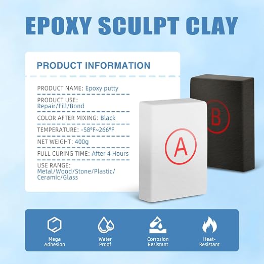 Black Epoxy Putty 14oz High Strength Filler Metal Wood Tile Ceramic | Strong bonding, fast cure, fits metal wood tile ceramic, moldable sculpt fill clay, waterproof putty stops leaks permanently