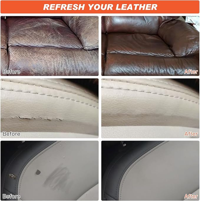 Leather Recoloring Balm Red Brown, Mink Oil Leather Conditioner & Leather Filler Cream, Leather Repair Kit for Furniture,Vinyl Repair Kit Restore Couches, Car Seats, Purse, Scratch, Peeling,Burn Holes