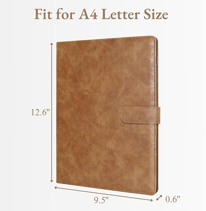 Mymazn Padfolio Portfolio Folder, Faux Leather Interview Resume Folder with Document Organizer & Business Card Holder, Letter-Sized Notepad Legal Pad Holder for Men Women (Light Brown)