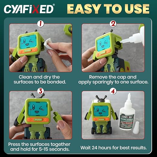 CYAFIXED Super Glue for Plastic, Professional Grade Cyanoacrylate (CA) Instant Adhesive, 2 oz. (56.8 Grams) - Glue for PVC, ABS, Polycarbonate and Other Plastic Materials