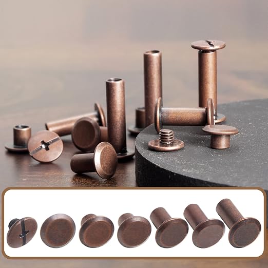 YORANYO 110Sets Chicago Screws Leather Rivets Assorted Screw Rivets Chicago Binding Screws for Decorate and Repair Leather Craft Belt Bag Shoes Purse Bookbinding (Antique Copper, M5*4,5,6,8,10,12)
