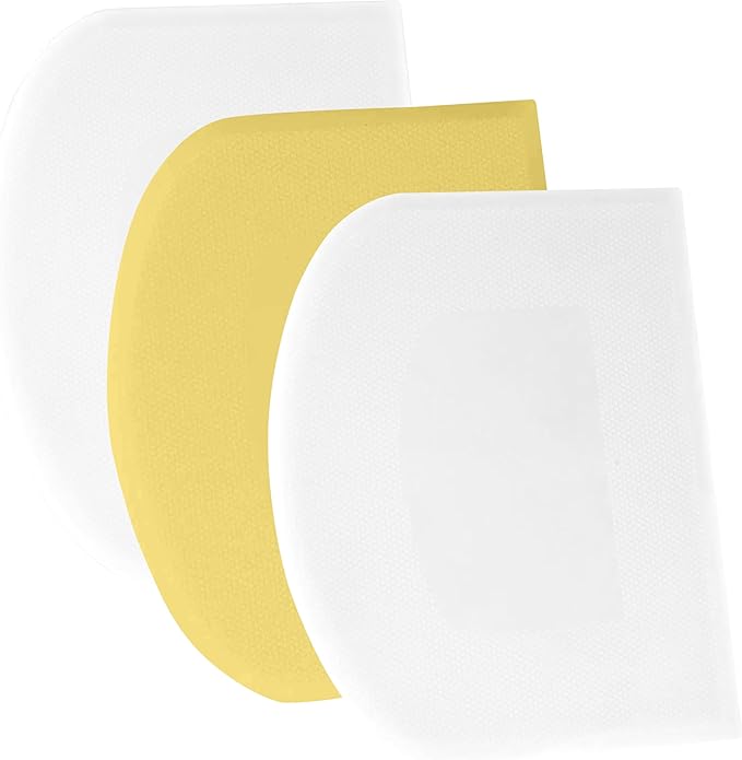 SURDOCA Dough Scraper Bench Scraper - 3P 13x7.9" Plastic Flexible Bowl Scraper, Sharp Edge & Angles Cake Scraper. Non-Slip Bakeware Decorating Tools Sculpting & Modeling Tools - White+Yellow+White