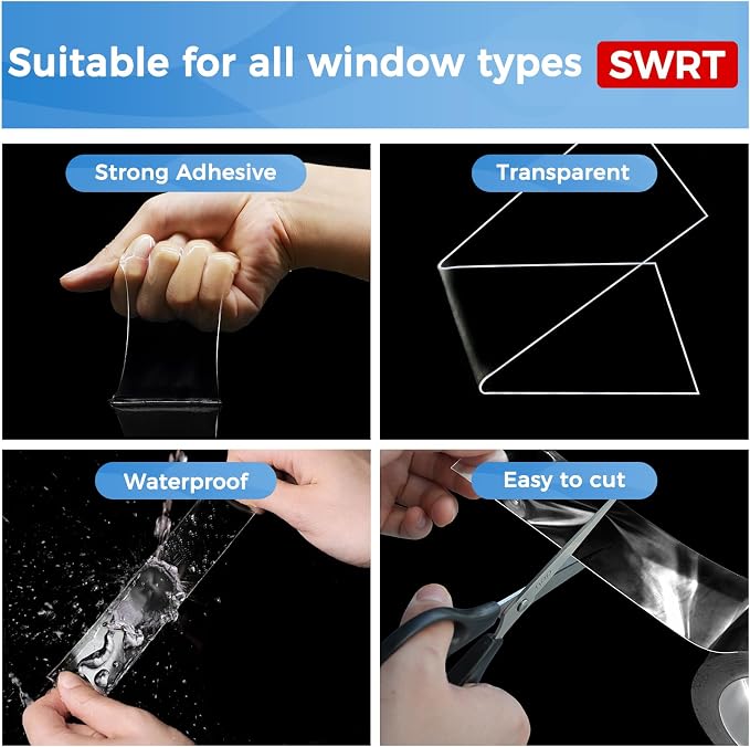 SWRT 3”x33FT Window Weather Sealing Tape Residue-Free, 20-Mil Thick Heavy Duty Window Insulation for Summer, Weather Resistant, Air Conditioner Window Seal Blocks Drafts for Doors Windows