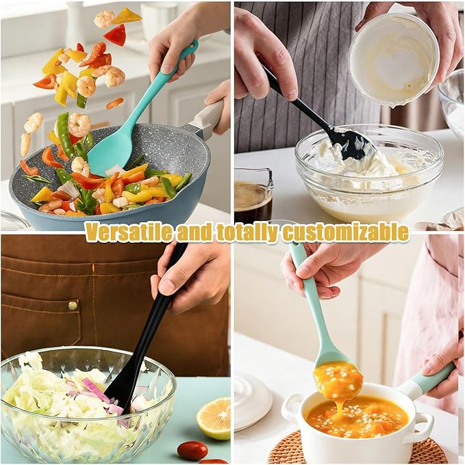 2 Pcs Silicone Spatula,Heat Resistant Rubber Spoonula, Seamless Non-Stick Flexible Scrapers for Baking Mixing Tool (GREEN 2)