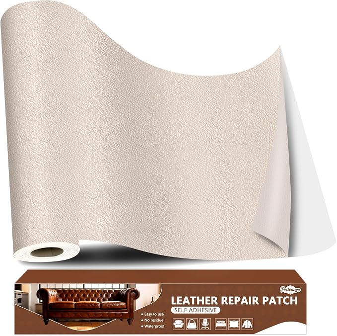 Ivory Gray Leather Repair Tape, 16x120 Inch Leather Repair Patch Self-Adhesive, Waterproof Faux Leather Patch, Vinyl Repair Tape for Couch, Sofas, Furniture, Office Chair, Car Seats