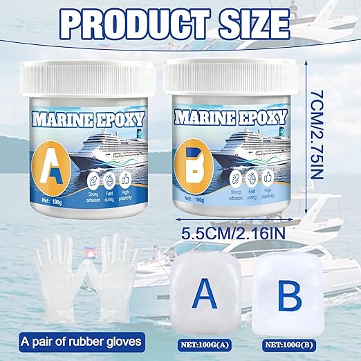 200g Marine Epoxy Putty White Marine Grade Epoxy Stick Fix Strong Adhesion Durable Waterproof for Repair Holes Gaps Dents Cracks in the Hull Metal Ceramics Plastics Wood Tiles,White 100g*2