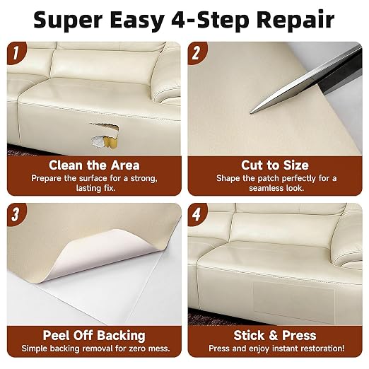 Leather Repair Tape, self-Adhesive Leather Repair Patch, for car seat Repair, Suitable for Sofas, Furniture, Seats, Strong Adhesive Leather Repair Tape (Beige, 7.87x 85in)