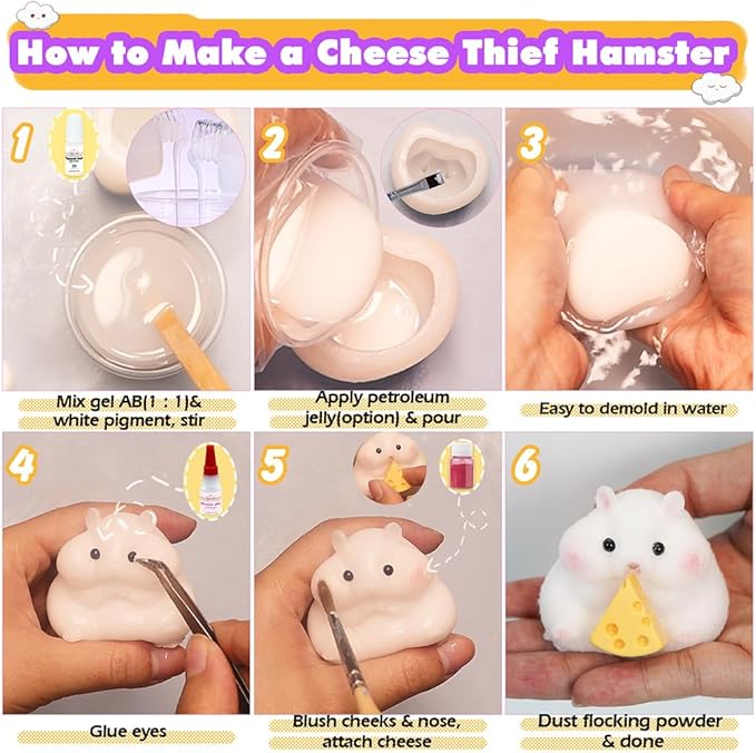 Taba Squishy Maker 2 Hamster Silicone Molds+Gel+Kits Fufu Squish Making Pack