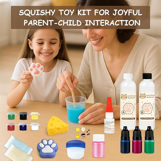 GDDP Taba Squishy Kit, DIY Squishy Making Set with 17.6 oz Liquid Silicone, Animal Molds, Color Pigments, Flocking Powder and Tools, Make Your Own Soft Toys Craft Gift for Teens & Adults
