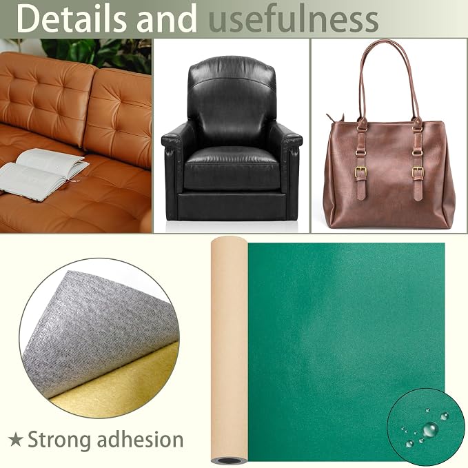 Leather Repair Patch for Furniture, 12×54 Inch Self Adhesive Leather Repair Tape, 1 Roll Vinyl Leather Repair Kit for Sofa Jackets Couches Handbags Kitchen Stools Luggage (Deep Green)